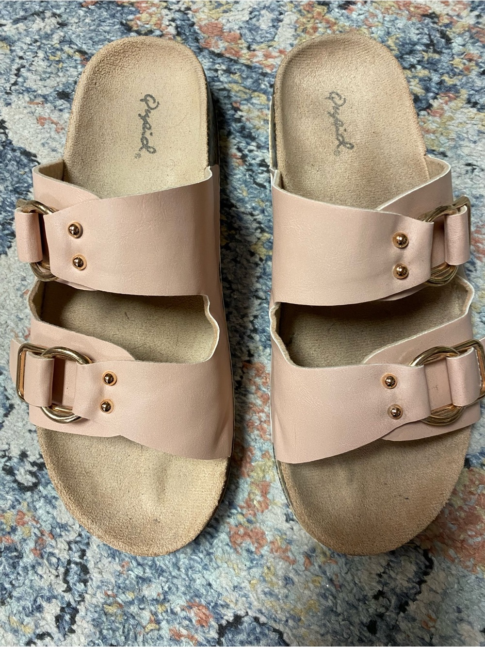 Qupid Blush Pink Double-Buckle Slide Sandals